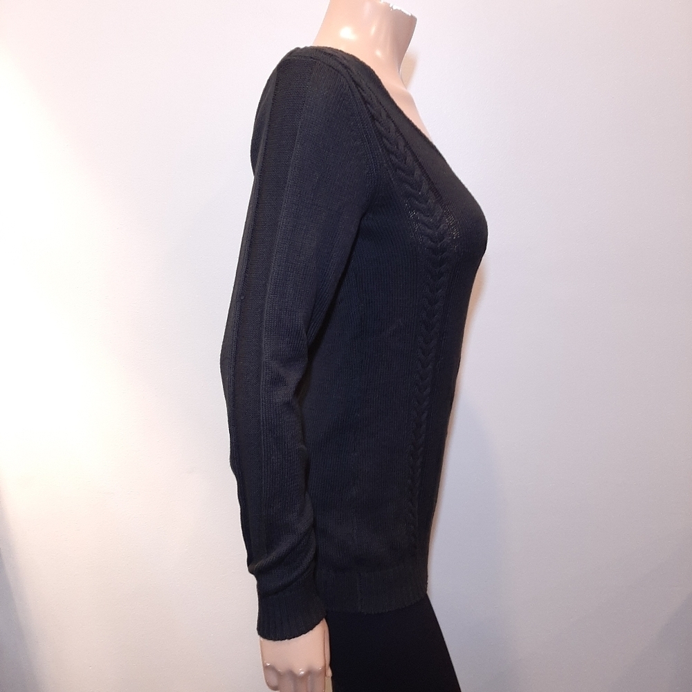 Haggar Cable Knit Scoop Neck Fitted Tunic Sweater Womens Size Small Black - Picture 7 of 10